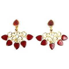 Nina Ricci Red Heart Gold Toned Statment Clip On Earrings 
