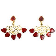 Nina Ricci Red Heart Gold Toned Statment Clip On Earrings 7