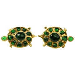Chanel Green Gripoix Gold Toned Setting Clip On Earrings in Turtle Shaped