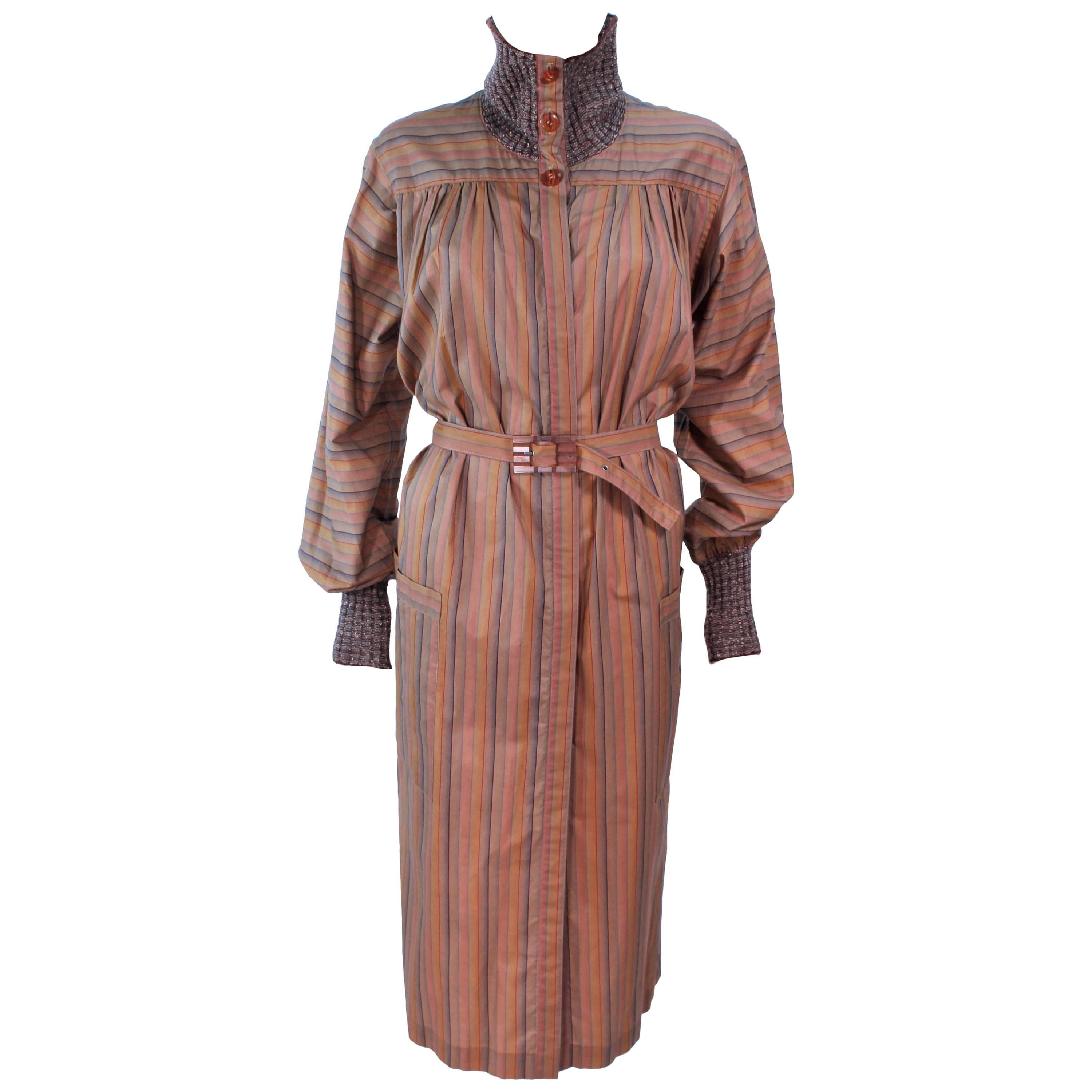MISSONI Khaki Striped Coat with Knit Trim Size 10 For Sale