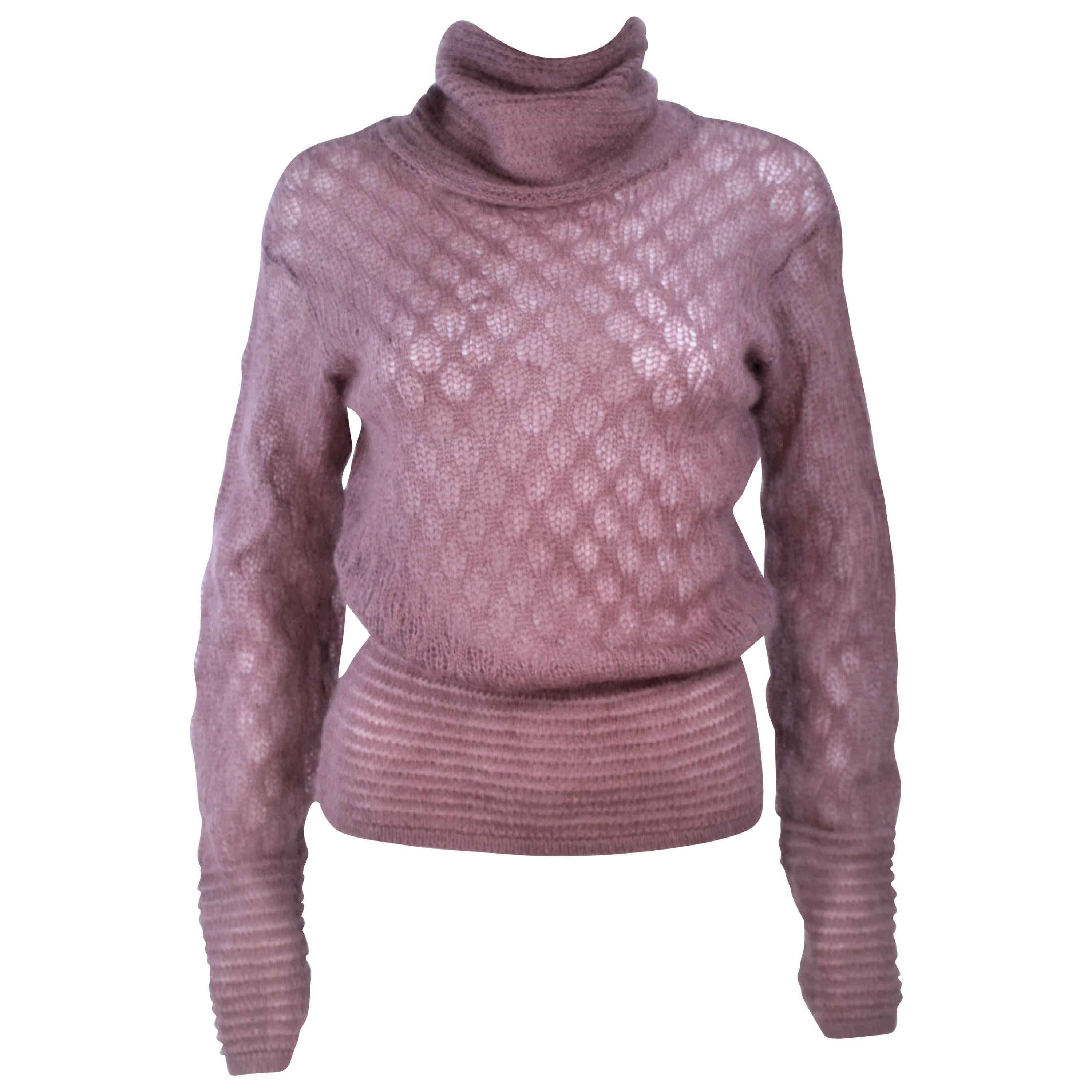 MISSONI Mauve Knit Wool Turtleneck Sweater Size 8 For Sale