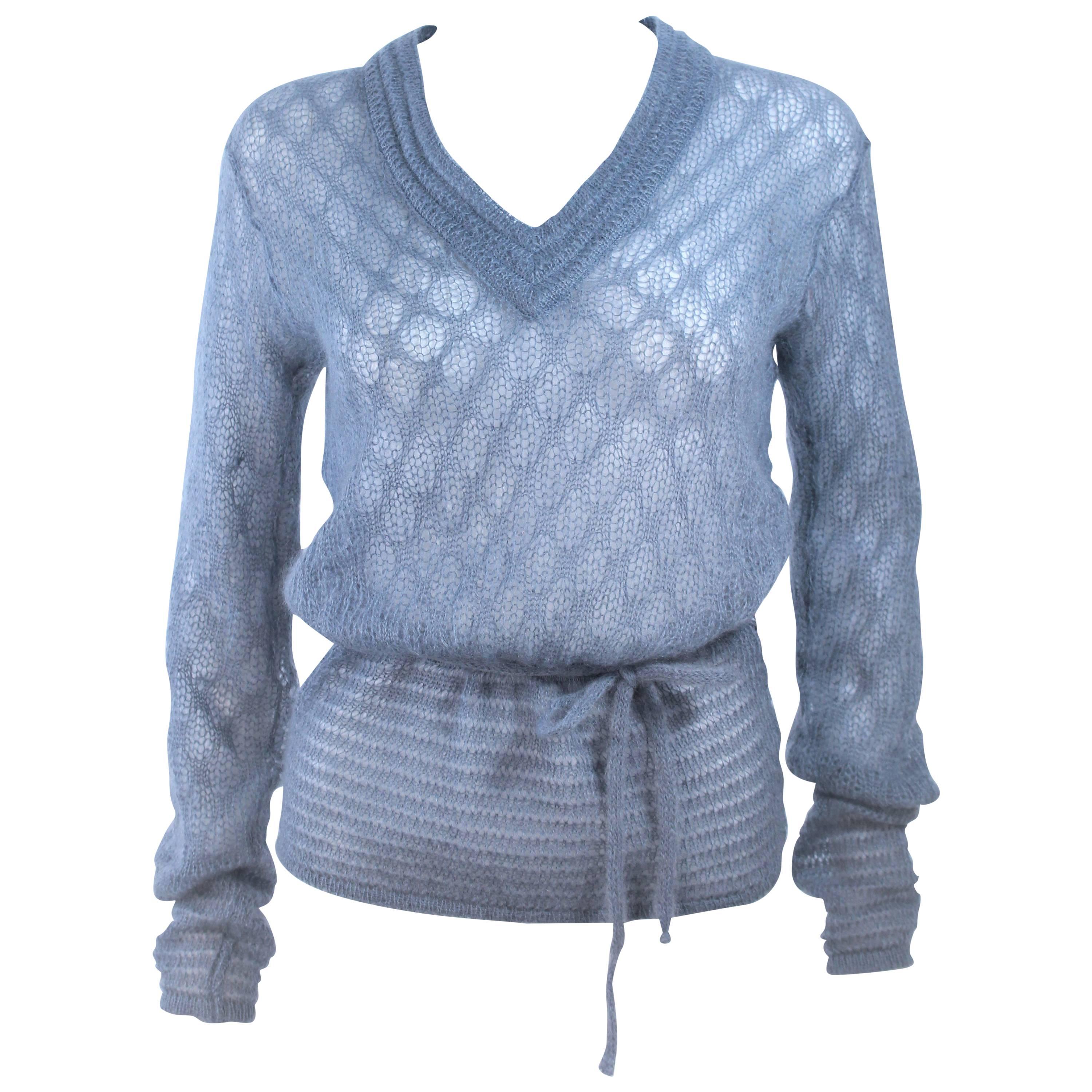 MISSONI Sky Blue Wool Knit V-Neck Sweater Size 8 For Sale