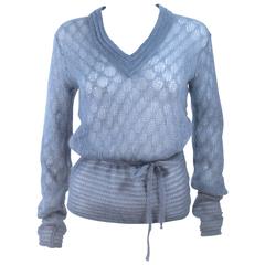 MISSONI Sky Blue Wool Knit V-Neck Sweater Size 8 3