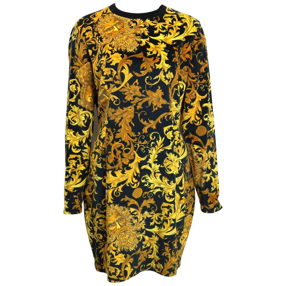 Gianni Versace Jeans Couture Gold Medusa Velour Dress For Sale at ...