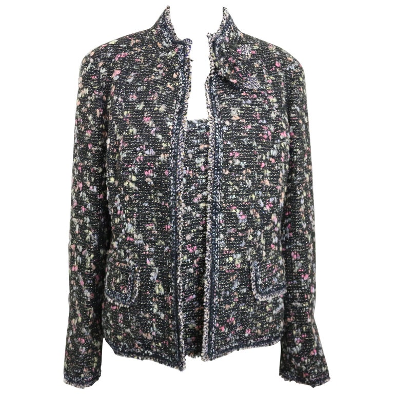 2004 Chanel Multi Coloured Tweed Wool Jacket and Sleeves Top Ensemble  For Sale