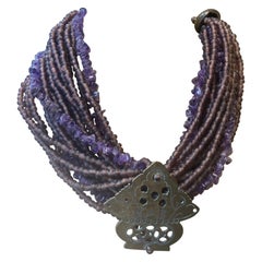 Amethyst und Bronze Französisch  Stammes-Halskette.signiert Cesaree París 