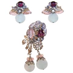 Ethereal 1930's Miriam Haskell Brooch & Earrings Set 8