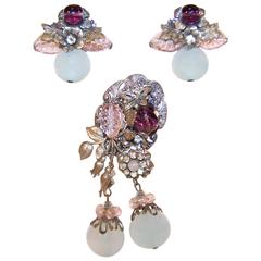 Ethereal 1930's Miriam Haskell Brooch & Earrings Set