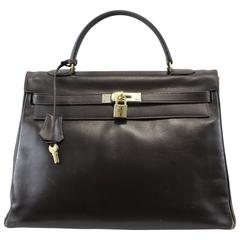 Vintage 1980 Hermes Kelly 32 Dark Brown Chocolate Bag. Free Express Shipping for Xmas