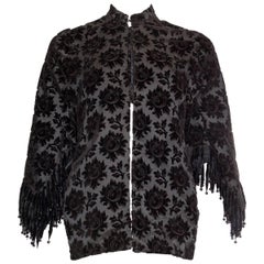Victorian Black Silk 1880 Venetian Hand Woven Soprarizzo Velvet Dolman Jacket W