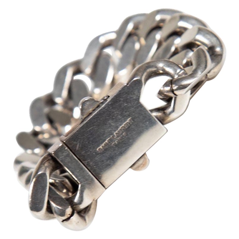 Saint Laurent Silver Curb Chain Bracelet For Sale