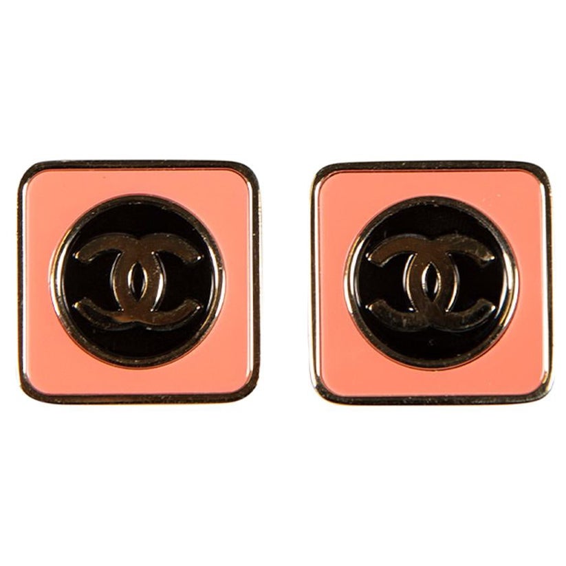Chanel 2023 Pink Square Interlocking CC Logo Earrings