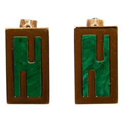 Fendi Gold & Green Baguette Bar Pin Earrings