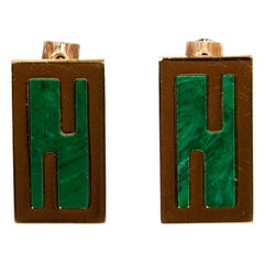 Fendi Gold & Grün Baguette Bar Pin-Ohrringe mit Bar-Anstecknadeln