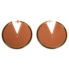 Used Céline Brown Leather Crecy Hoop Earrings