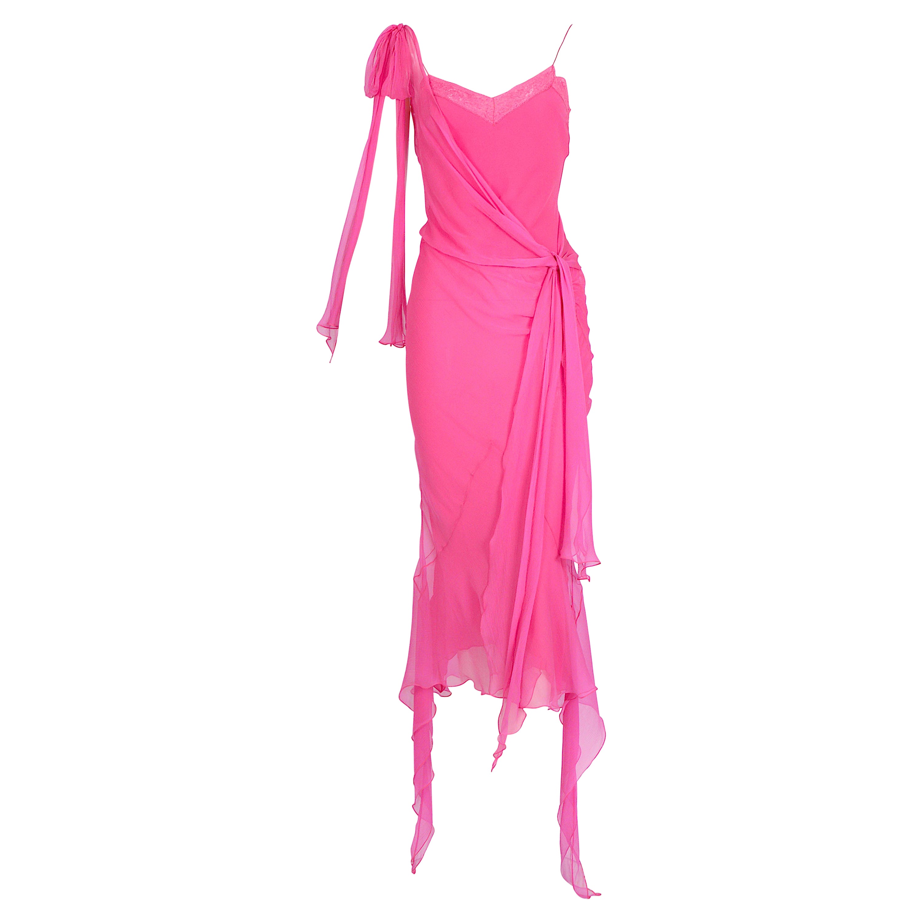 John Galliano vintage Spring Summer 2004 pink silk bias cut dress For Sale