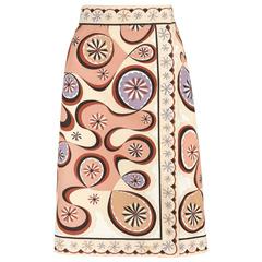 EMILIO PUCCI c.1970's Beige Brown Star Burst Signature Print Cotton Wrap Skirt 7
