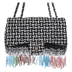 Vintage Chanel 2014 Paris-Dallas Métiers d'Art Tweed Beaded Fringe Flap Bag RHW 67934