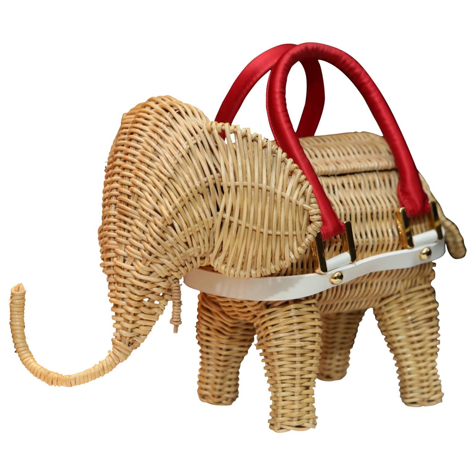 1990s Christian Lacroix Wicker Elephant Handbag