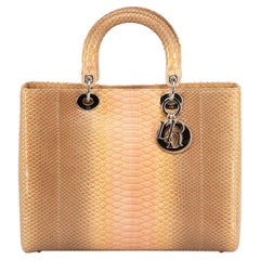 Used Dior Beige Ombré Python Large Lady Dior Tote