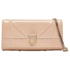 Used Dior Beige Patent Leather Diorama Wallet on Chain