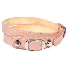 Balenciaga Pink Leather Metallic City Bracelet