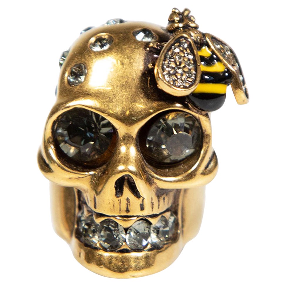 Alexander McQueen Gold Crystal Skull Bee Ring