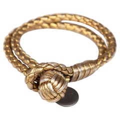 Bottega Veneta Gold Leather Intrecciato Knot Bracelet