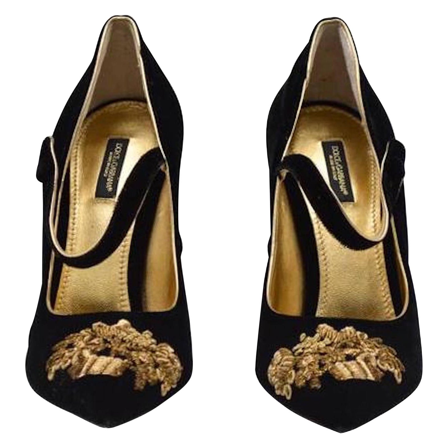 NEW! Dolce & Gabbana Runway Black Gold Evening Mary Jane Heels in Box