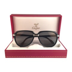 Vintage Cartier Vitesse Deep  Green Platinum 60MM Platinum Sunglasses France 