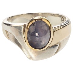 Handgefertigter Ring aus Sterling und 18 Karat Gold mit blauem Sternsaphir von AJD