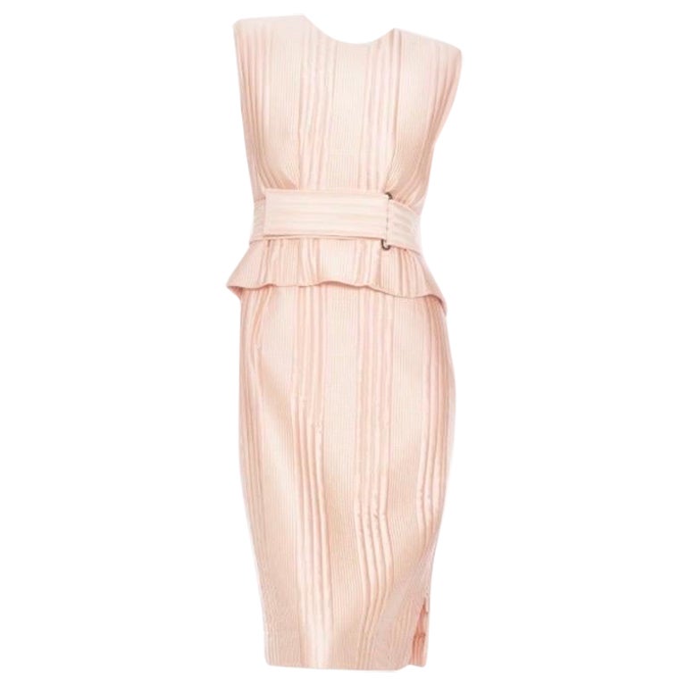 Fendi Pink Silk Quilted Peplum Dress For Sale