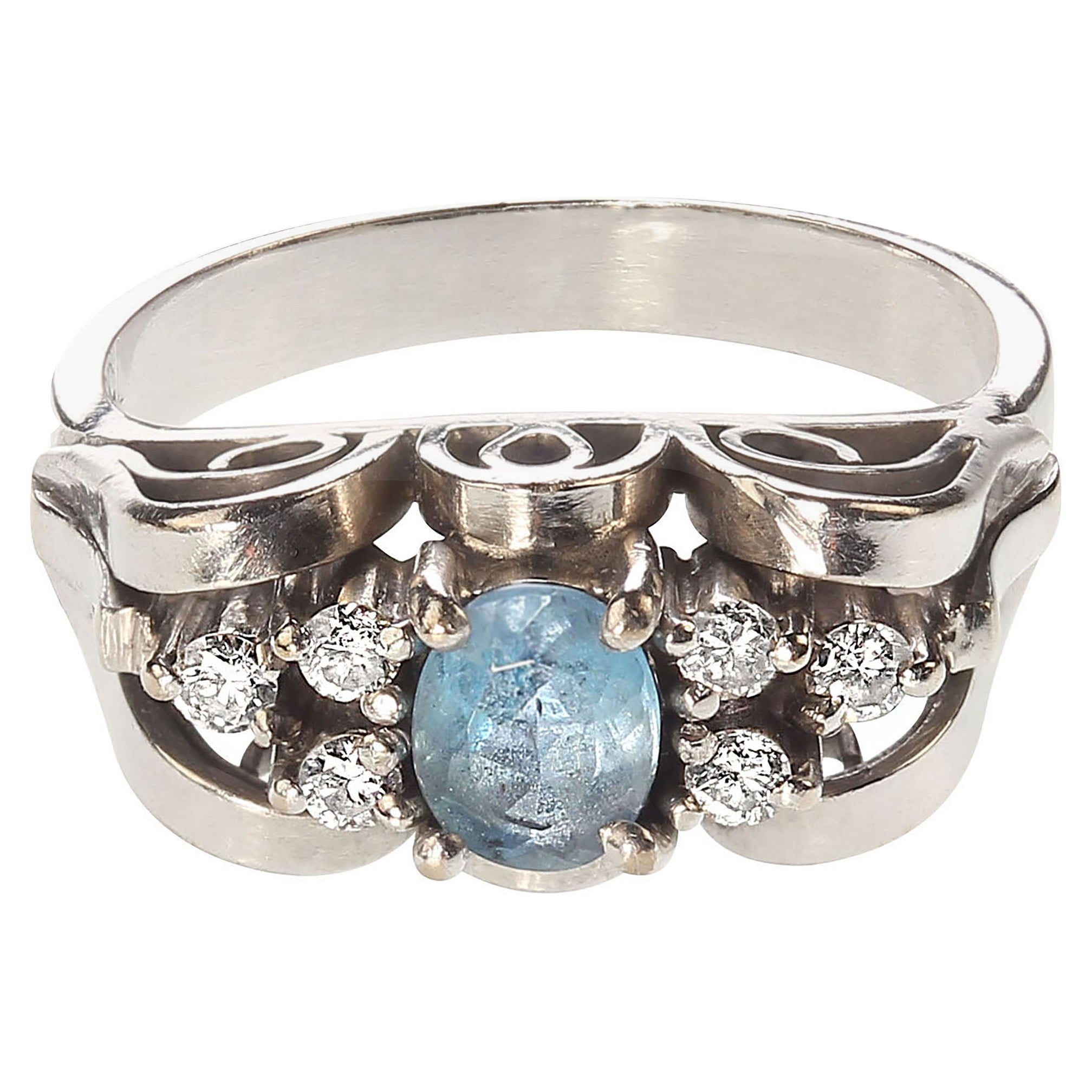 AJD Fascinating Brazilian Aquamarine accented with 6 diamonds in White gold ring For Sale