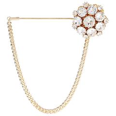 Dolce & Gabbana NEW Gold Chain Crystal Flower Jewel Lap Pin Brooch in Box 