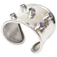 Sterling Silver and Amethyst Hallmarked Modern Cuff Bracelet 10