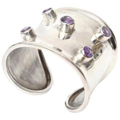 Retro Sterling Silver and Amethyst  Modern Cuff Bracelet Hallmarked