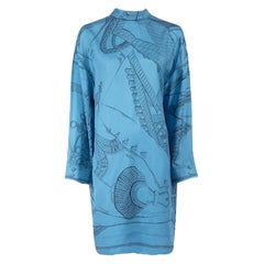 Hermès Blue Silk Printed Knee-Length Dress Size L