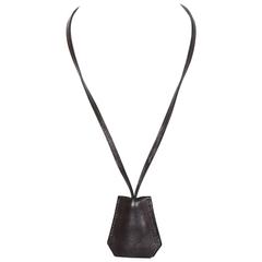 Hermes Brown Leather Clochette Watch Necklace 4