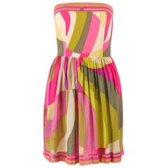 Retro EMILIO PUCCI c.1960's Multicolor Print Boned Strapless Silk Mini Party Dress