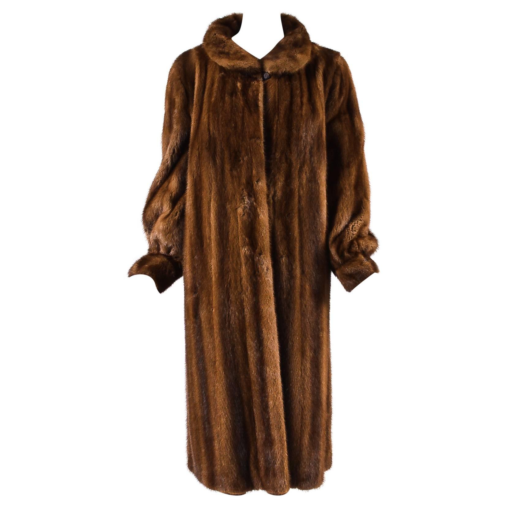 Vintage Oscar de la Renta Brown Fur Collared Long Coat For Sale