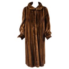 Retro Oscar de la Renta Brown Fur Collared Long Coat