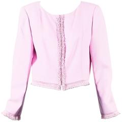 Vintage Valentino Boutique Pink Silk Beaded Fringe Jacket SZ 14
