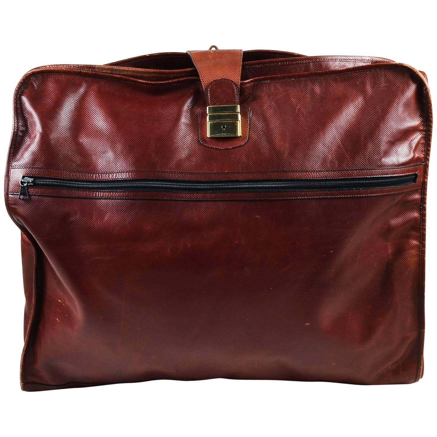 Vintage Bottega Veneta Reddish Brown Textured Leather GHW Folding Garment Bag For Sale