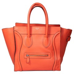 Used Celine Red Leather Micro Luggage Tote