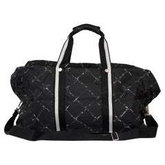 Retro Chanel Black & White Nylon Travel Line Duffle Bag