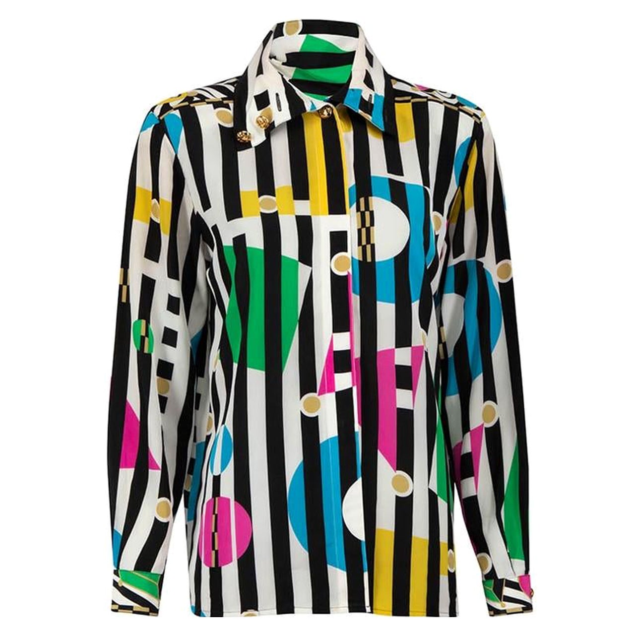 Louis Feraud Vintage Abstract Striped Blouse Size M For Sale