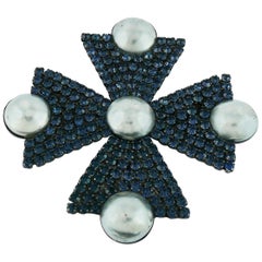 Yves Saint Laurent YSL Massive Bejeweled Maltese Cross Brooch Pendant