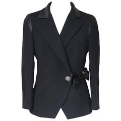 Chanel classic black wool satin bow jacket 42 uk 14