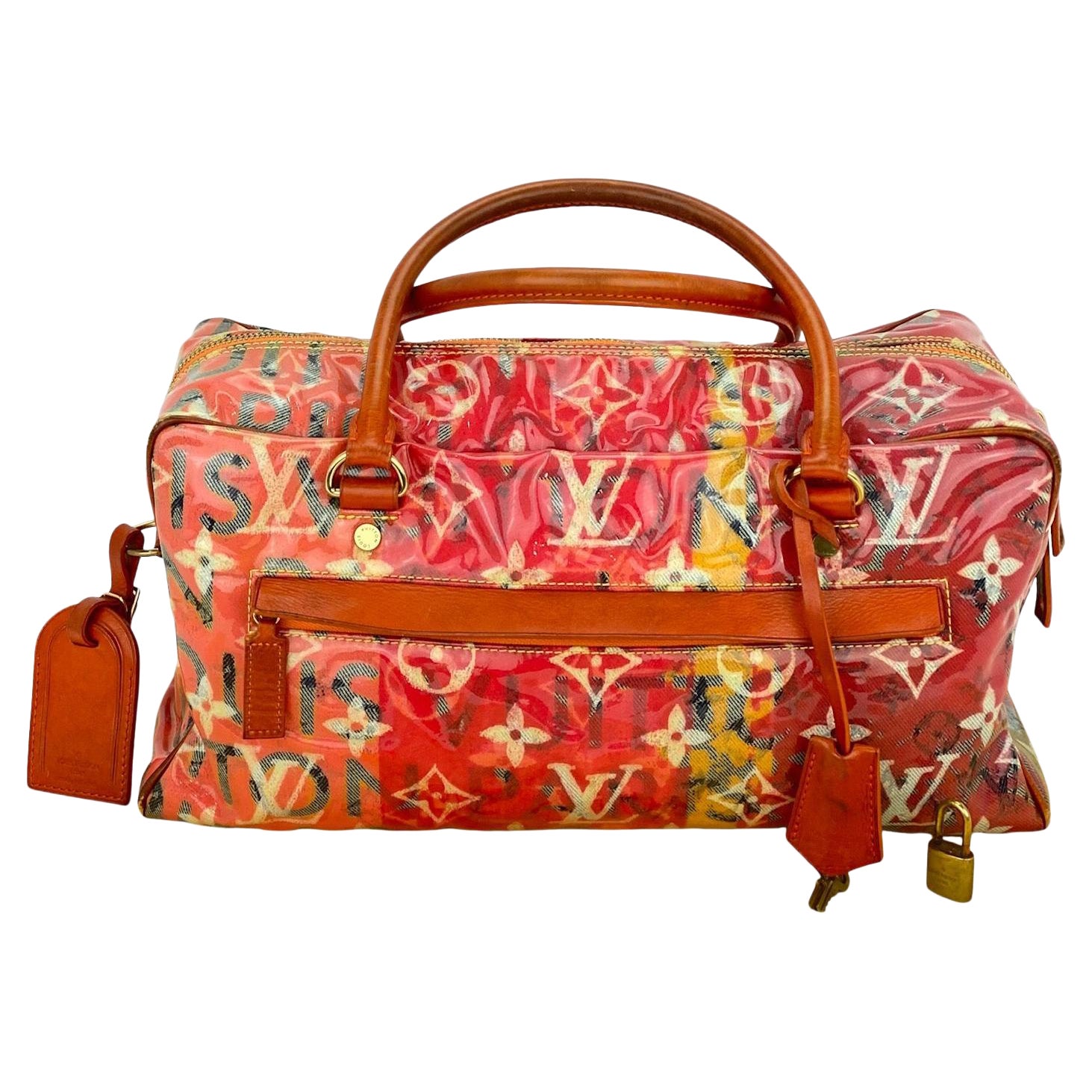LOUIS VUITTON Limited Edition Richard Prince Pink Denim Weekender PM Travel Bag For Sale