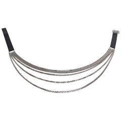 Chanel Multi-Strand Silver Chain & Black Leather Belt sz 70/28 12